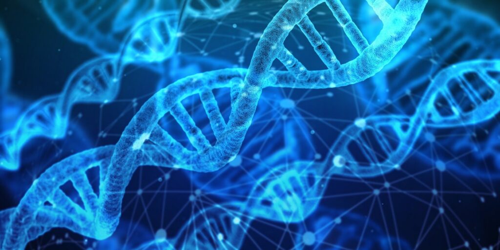 DNA double helix blue background